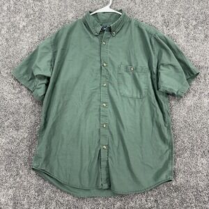 Vtg Cherokee Shirt Mens Large Green Short Sleeve Button Down Pocket Workwear